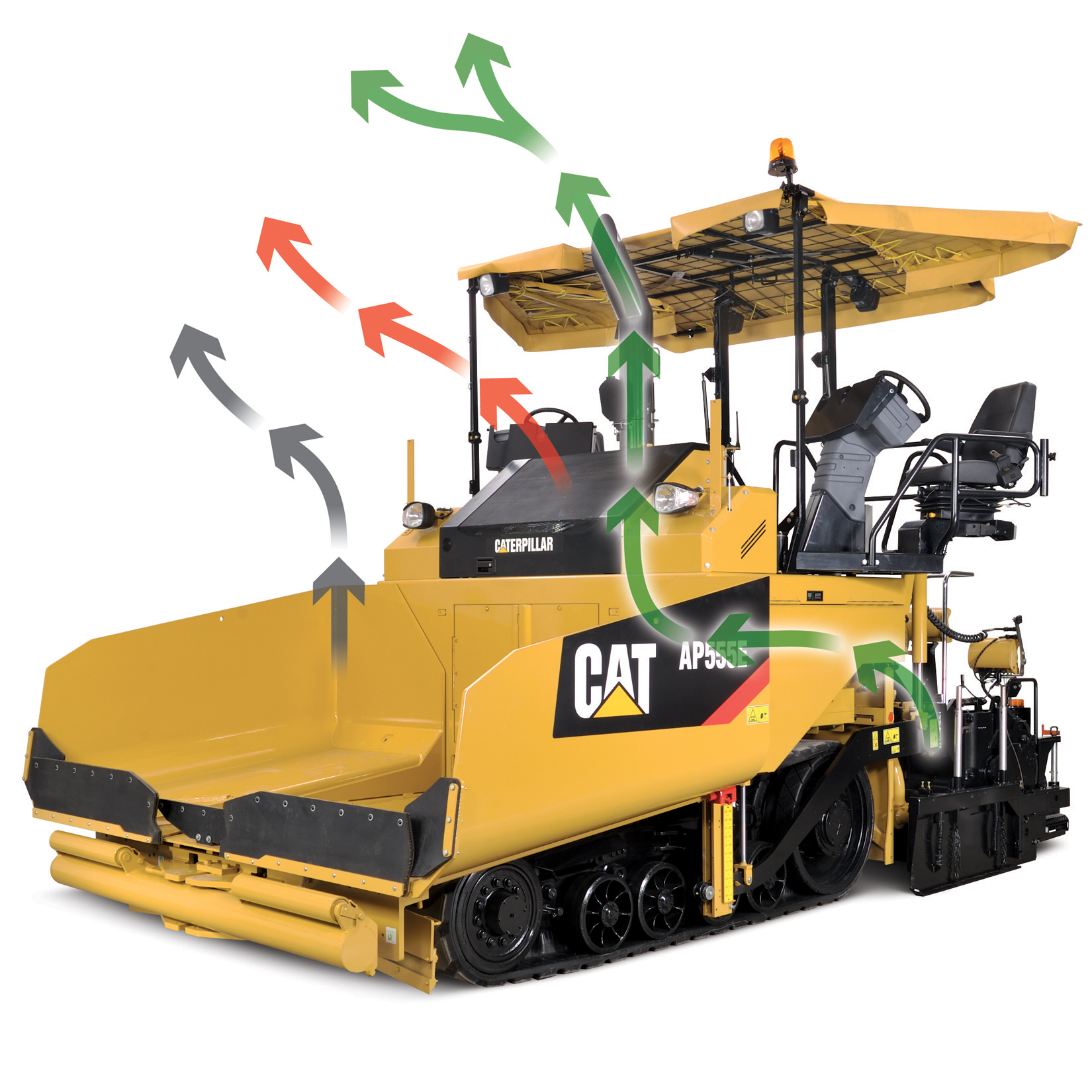 Caterpillar claims its AP555E fume extraction
system is one of the most efficient on the
market and improves health and safety for
paving crews Cat AP555E