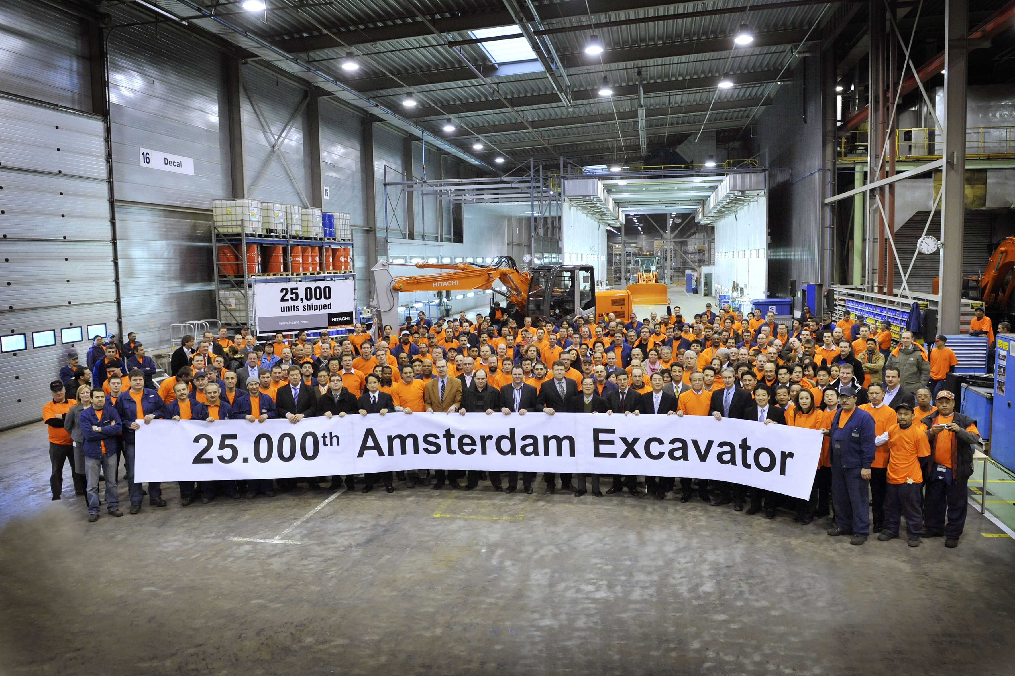 Celebrations for the shipment of the 25,000th medium Hitachi Zaxis excavator from the Amsterdam factory. 25000th Amsterdam Excavator