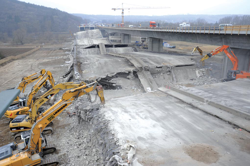 Using Atlas Copco demolition attachments helped the fast removal of an old bridge over a busy German autobahn in a strict timeframe Atlas Copco demolition attachments