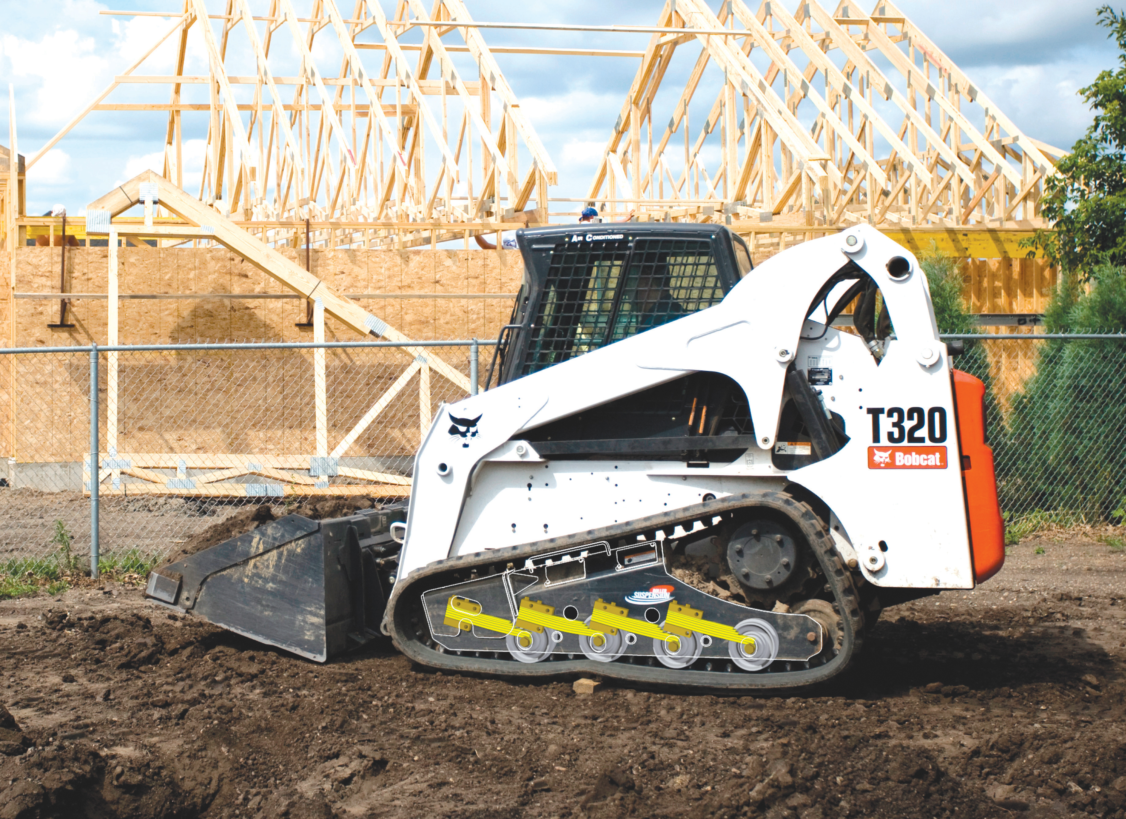 Bobcat's new compact loader suspension system has rollers suspended on high-strength, steel leaf springs to minimise vibration WH ND 09 P 82 1