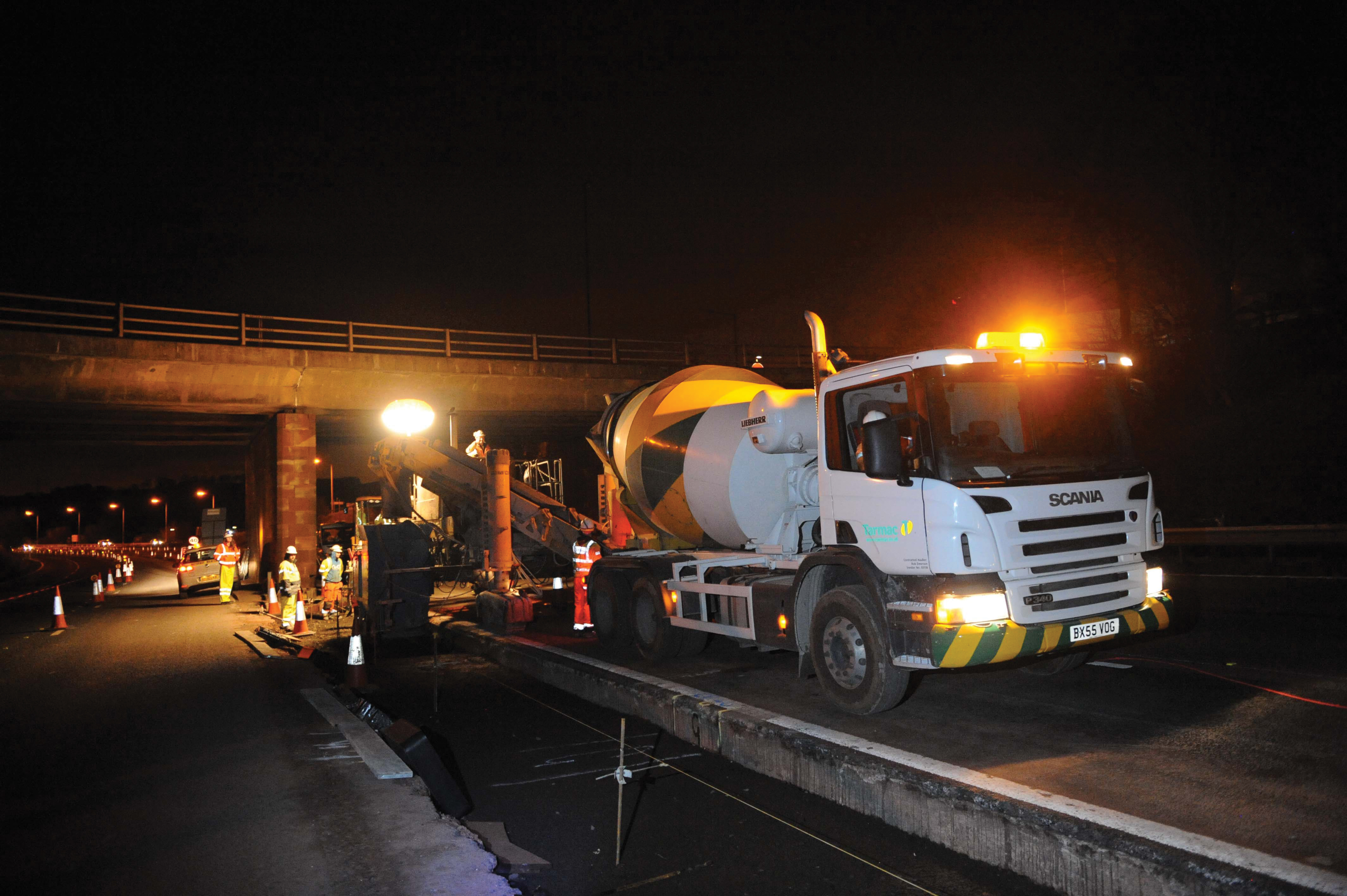 A new section of slipformed concrete barrier has been installed on a stretch of the UK’s M5 motorway for centreline dividing protection UK’s M5 motorway