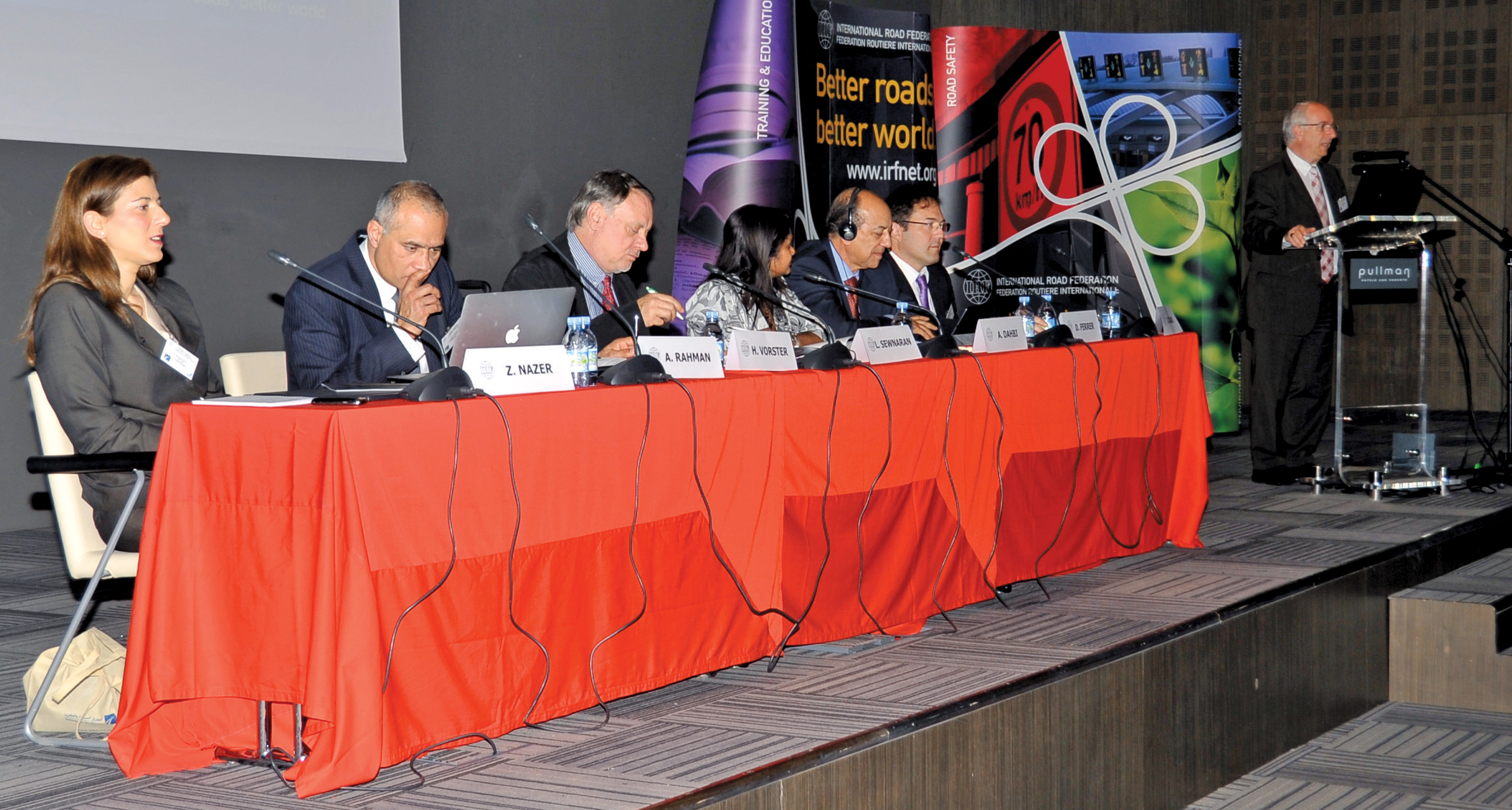 Zeina Nazer (left) participated in a panel discussion on the Future of Road Networks during the IRF Regional Conference: North Africa & Mediterranean panel discussion on the Future of Road Networks with Zeina Nazer