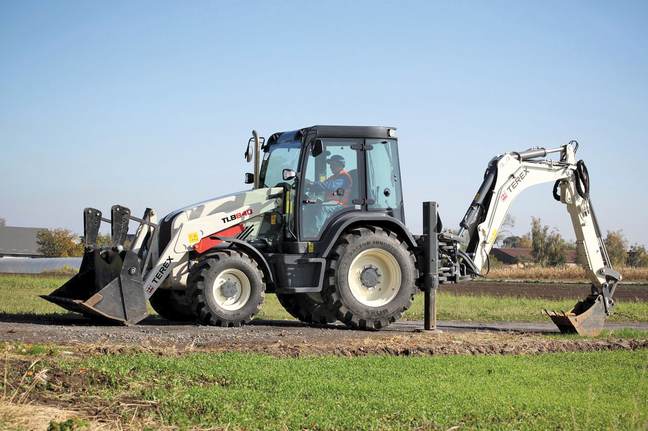 The Terex TLB840 backhoe loader at work in Lubrza municipality, southern Poland Terex TLB840 backhoe loader
