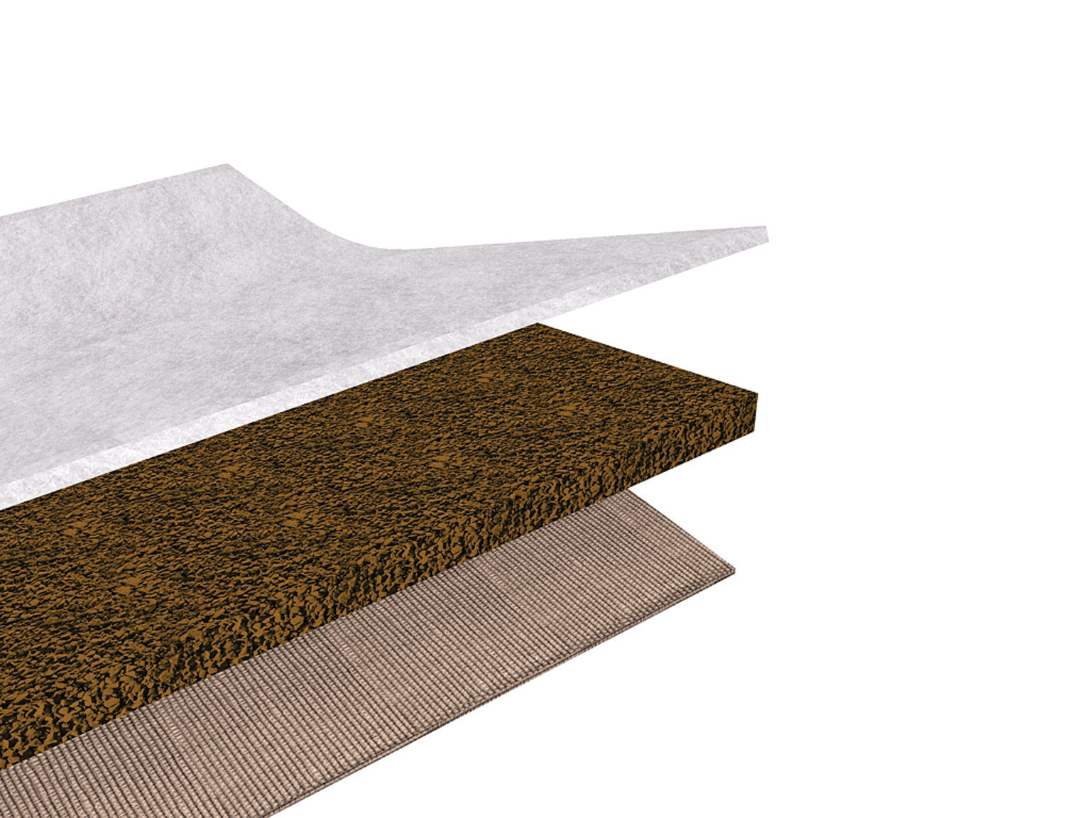 Tektoseal is said to have perfectly matched components, comprising base material, granulated sodium bentonite and nonwoven, joined together by precision-needling to form a homogeneous sealing layer Huesker_Tektoseal_Komponenten-Components