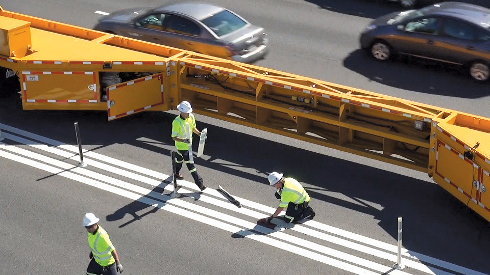 Mobile Barriers multiple award-winning MBT-1 mobile barrier is being used on the I-495 Express Lane outside Washington D.C, in the US MBT-1 mobile barrier is used on the I-495 Express Lane