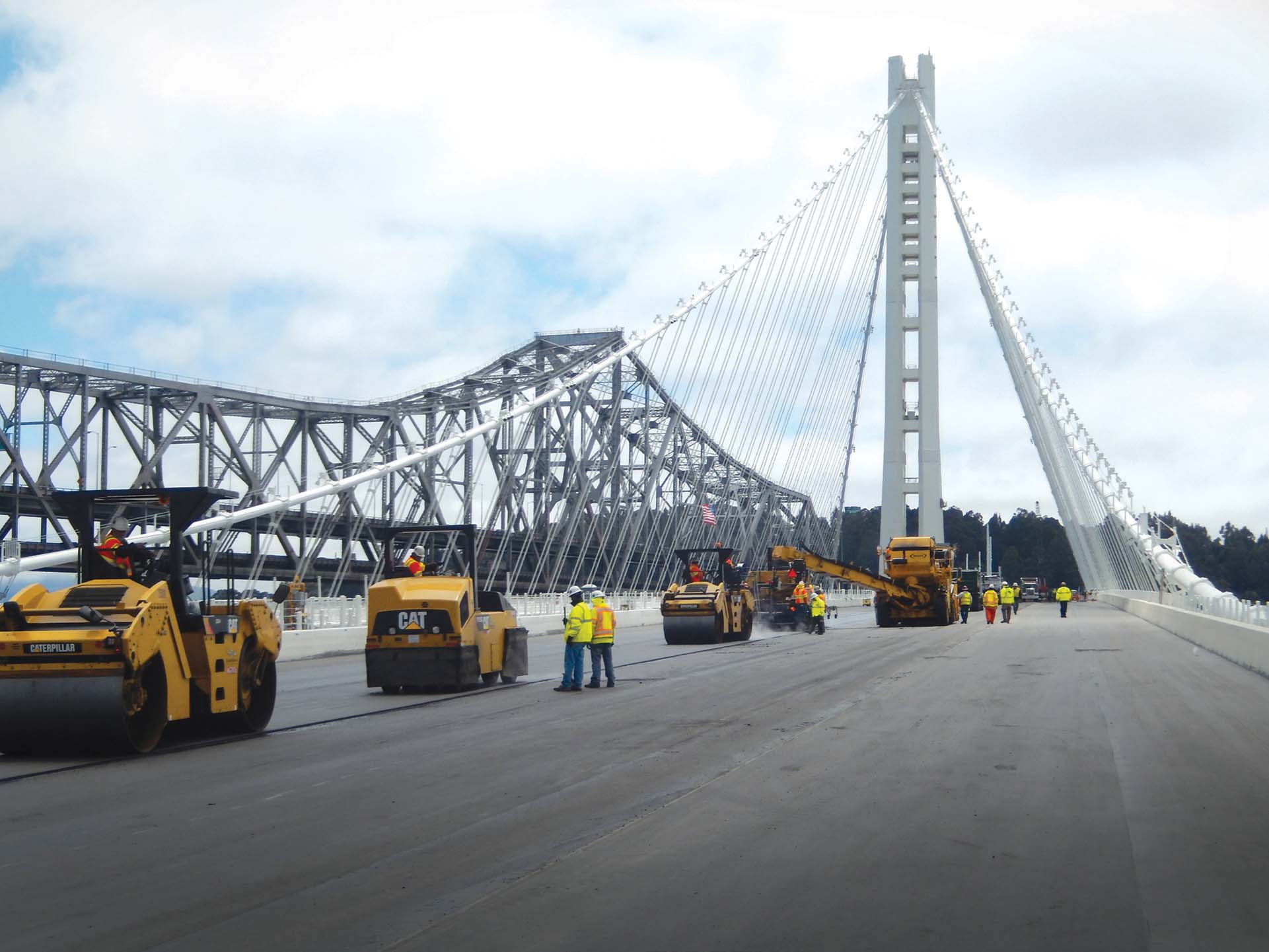 Compaction and rolling patterns were closely monitored given the challenging material Oakland Bridge in California