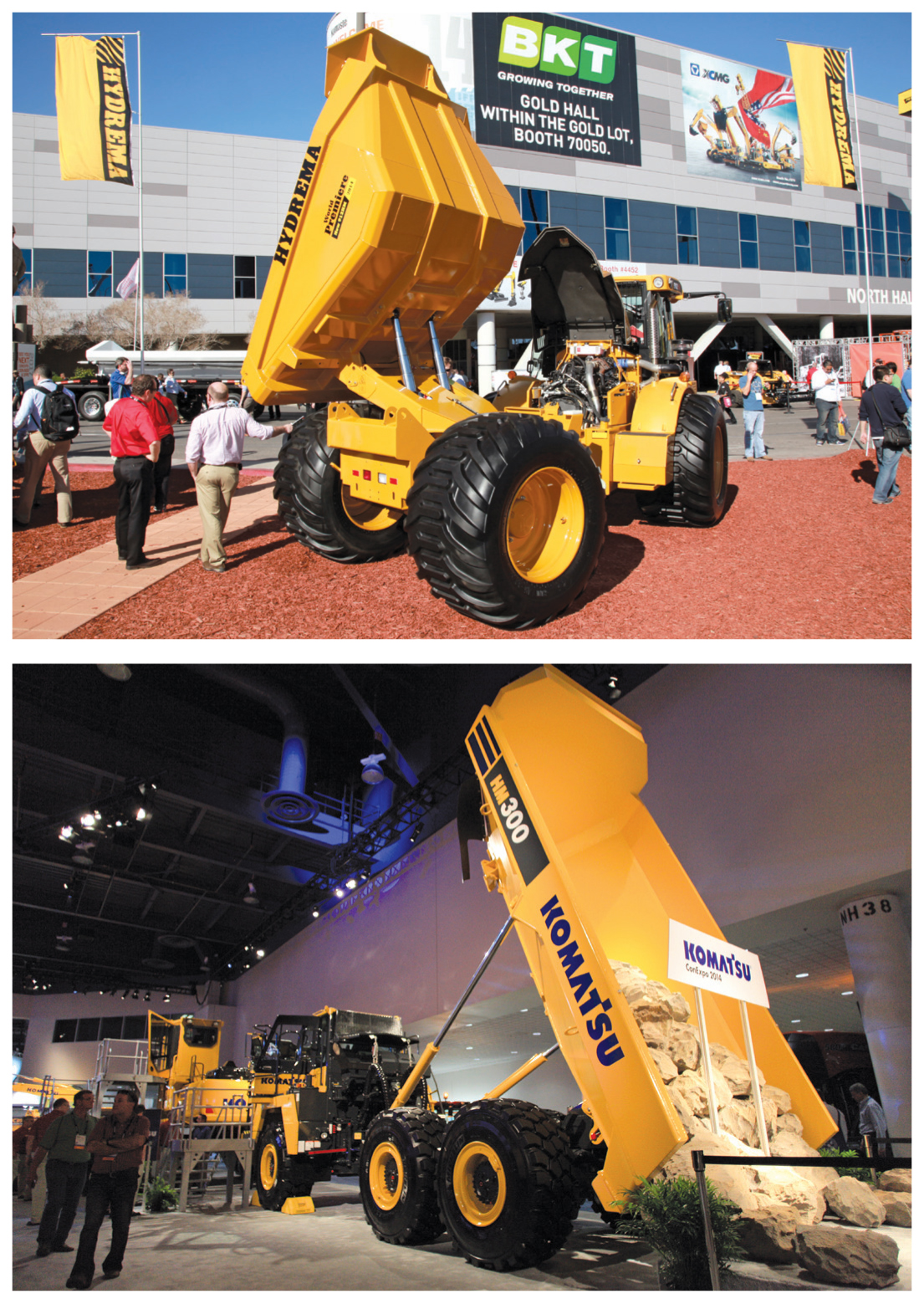 ABOVE: Hydrema now uses Cummins power in both of its ADTs, the diminutive 712 and larger 722; BELOW: Komatsu has upgrade its HM300 ADT with a new Tier 4 Final diesel as well as other improvements Hydrema and Komatsu ADTs