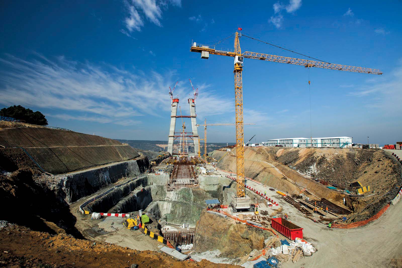 Enormous cuttings have been made for the roadway leading to the bridge Enormous cuttings made to Bosphorus bridge