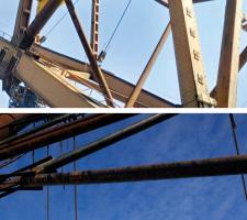 underside of the south deck of the Port Mann Bridge