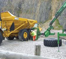 Changing tyres on an Articulated Dump Truck