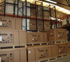 Sima light construction machinery packaged at Nuremburg logistics centre and awaiting European delivery
