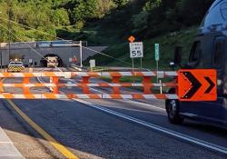 Two series of SwiftGate HSG-18CW automated gate systems facilitate the lane shifts during lane closure in the Tuscarora Mountain Tunnel