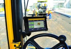The colour-coded display on Trimble’s asphalt compactor package allows operators to view temperature gradient and work carried out