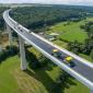 Working almost 70 m up: the contractor used machines and digital solutions from Vögele to pave the surface course of the Aftetal Bridge.
