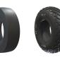 Left: BKT has developed tyres for use with pneumatic asphalt compactors, Right: New tyres for use waith soil compactors have been developed by BKT