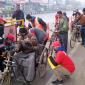 Cyclists in the Indian capital Delhi 