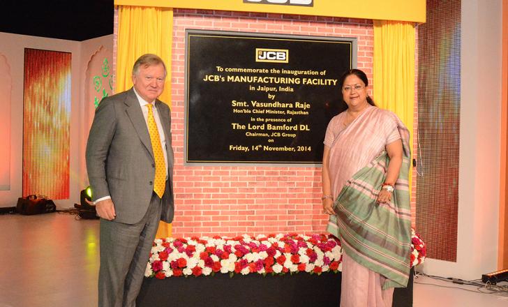 JCB chairman Lord Bamford and Vasundhara Raje, chief minister of the Indian state of Rajasthan JCB chairman Lord Bamford and Vasundhara Raje