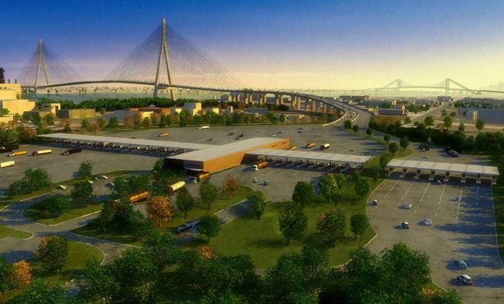 Artist impression of proposed Detroit-Windsor Bridge Detroit-Windsor Bridge Detroit River