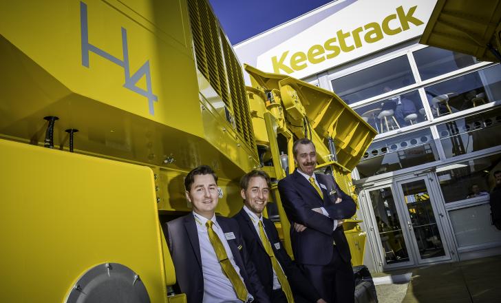 Kees Hoogendoorn (right) toasted the start of a new era for Keestrack, with Peter (left) and Freek Hoogendoorn bauma 2016 Daily News Keestrack Press Conf Kees Hoogendoorn and Peter and Freek Hoogendoorn