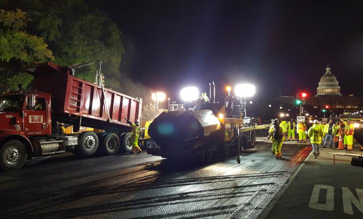 Fort Myer Construction used a 9.5mm PG70-22 warm mix asphalt Fort Myer Construction paving job