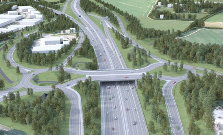 Artist impression of how the resigned junction 9 of the M3 motorway in southern England will look when complete in 2023 (courtesy Highways England) Sept 2019-UK-WinchesterUpgrade-EUROnews.jpg