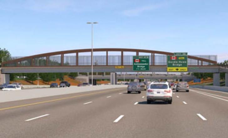 Michigan Interchange pedestrian bridges over the I-75, as part of the Gordie Howe International Bridge project between the US and Canada (photo courtesy of WDBA)