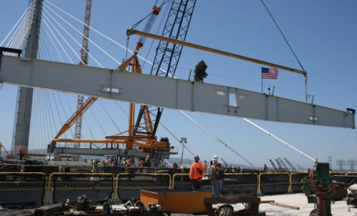 Final beam for California’s first cable-stayed bridge for vehicles (photo courtesy Gerald Desmond Bridge Replacement Project)