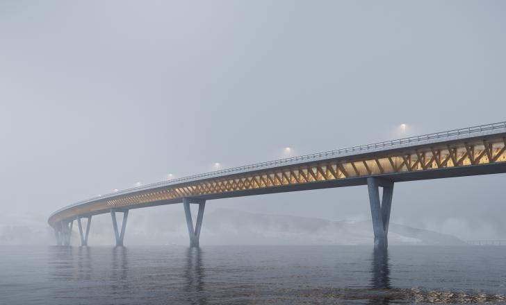 A new bridge is planned in Norway to carry the E6 highway across Lake Mjøsa - image © courtesy BESIX