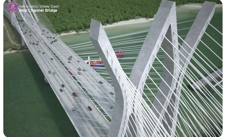 The cable-stayed bridge's 400m-long main span crosses over the Houston Ship Channel (image courtesy Harris County Toll Road Authority)