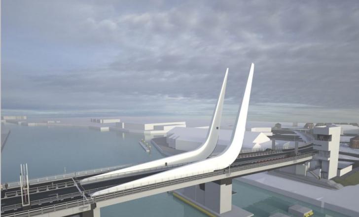 Lowestoft’s planned Gull Wing Bridge, the town's second bascule crossing of Lake Lothing (image courtesy Suffolk County Council)