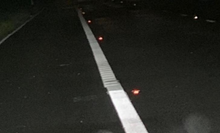 The white line towards the top of the picture shows a standard road marking, while in the foreground is one of the alternatives being tested