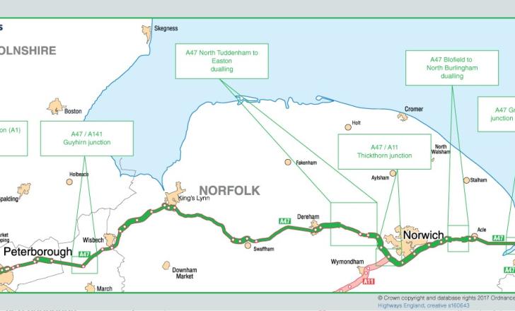Road improvements will be carried out along the A47 between Peterborough and Great Yarmouth - image © courtesy of Highways England