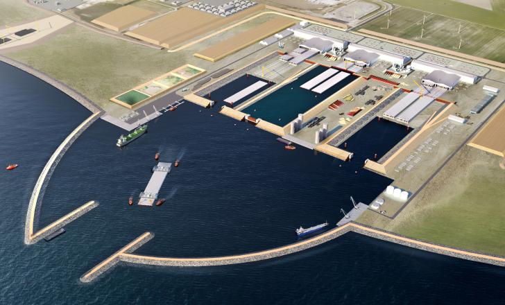 Illustration of the work harbour in Rødbyhavn, a small town and harbour on the south coast of Denmark’s Lolland island, where SBM equipment is being set up (image courtesy Femern A/S)
