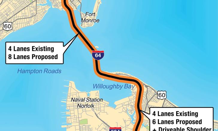 The massive bridge and tunnel project in Virginia will cut journey times and congestion when complete - map courtesy of the HRBT Expansion project map courtesy of the HRBT Expansion project