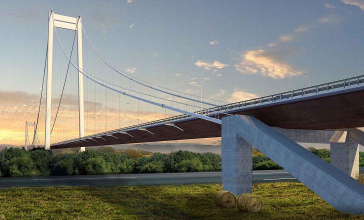 The four lane structure, with two combined bicycle path/pedestrian walkways, will be the first bridge over the maritime Danube sector and the fourth bridge over the Romanian section of the river (image courtesy Astaldi/CNAIR)