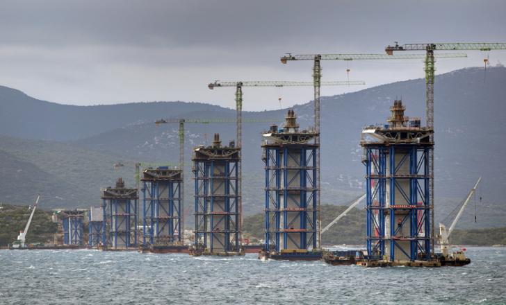 The 2.4km-long bridge stands 55m above sea level with pylons up to 124m high (image © Damir Senčar/Dreamstime)