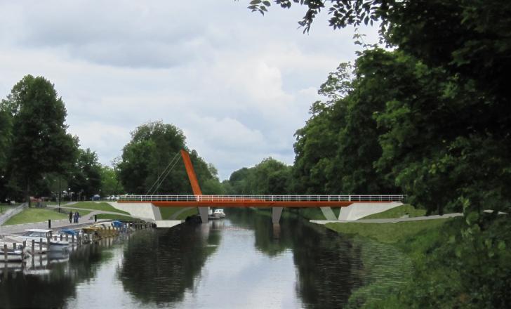 The two-lane 60m-long bridge will have a 4m-wide pedestrian and bicycle path on each side (image courtesy &Rundquist arkitekter AB)