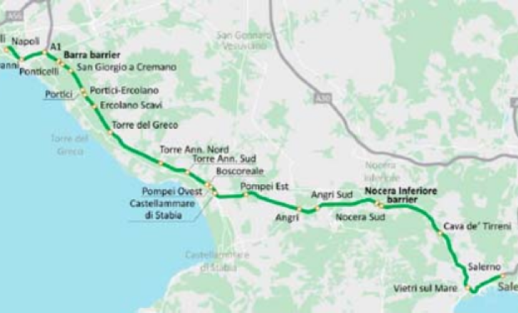 The A3 Napoli-Pompei-Salerno motorway runs along Italy’s Tyrrhenian coast (image courtesy Salerno Pompei Napoli)