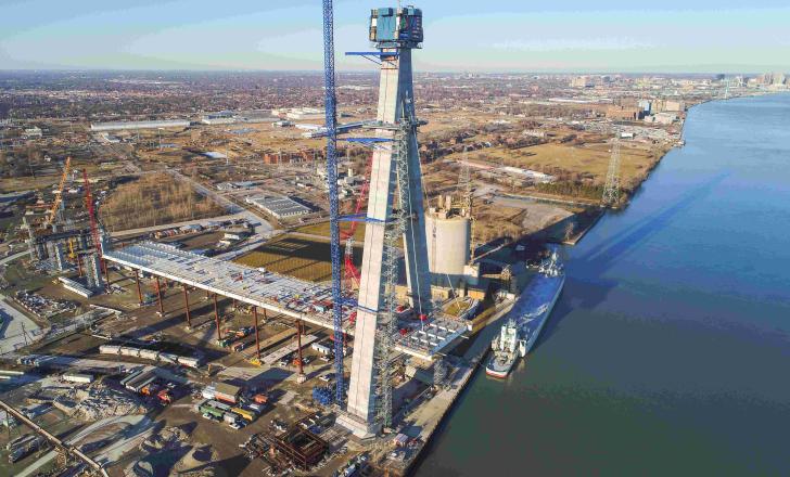 Work recently started on the first two of 216 stay cables to be installed on the US side of the 2.5km-long bridge (image courtesy Windsor-Detroit Bridge Authority)