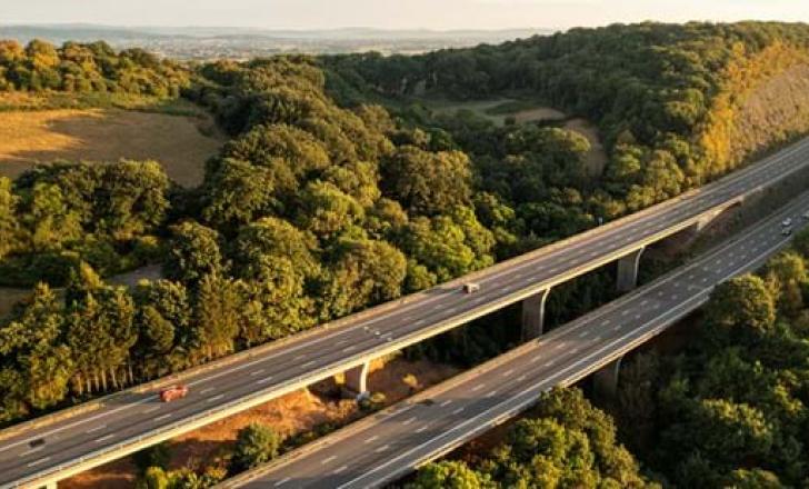 The agency said it would “support biodiversity through initiatives such as the planting of an additional three million trees up to 2030” (the Wynhol Viaduct, carrying the M5 motorway over the southern slopes of the Gardano Valley near Bristol; image courtesy National Highways)