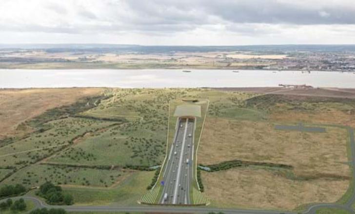 The twin bore tunnel east of London will run from county Essex under the River Thames to country Kent, south of the Thames (artist impression courtesy National Highways)