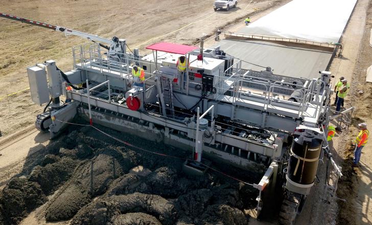 The new Power Paver SF-3404 concrete slipform paver is said to be a versatile four track machine