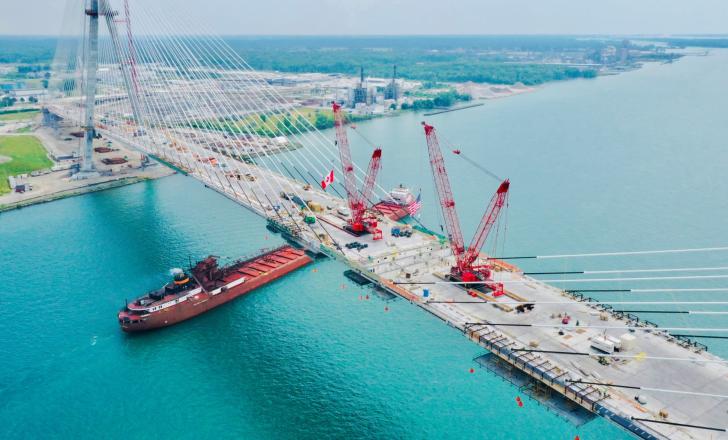 Workers will now stress stay cables (image courtesy Windsor-Detroit Bridge Authority - WDBA