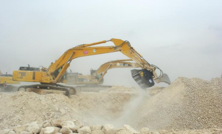 MB crusher buckets are working on the new Hyberrabad-Bangalore motorway MB crusher buckets at work