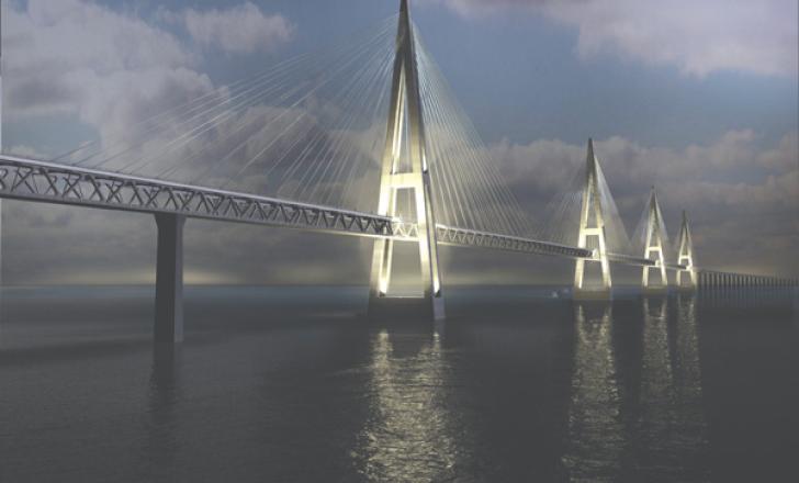 Just one rendering of what a cable-stayed bridge across the Fehmarn Belt could look like. Rendering of a cable-stayed bridge