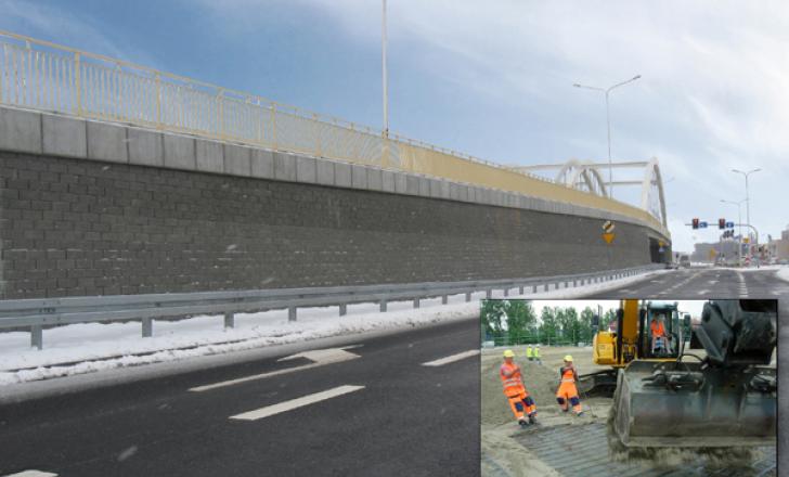 Tensar's Tensartech retaining wall solution helped construct the Wroclaw bypass utilizing reinforced soil technology compromising uniaxial geogrid layered within aggregate(see inset) Polish Bypass Takes Shape