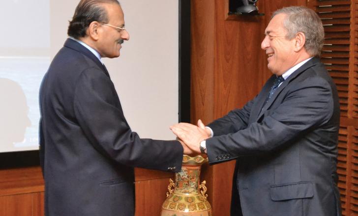 P J Nayak (left) whole-time director president Larsen and Toubro greets Franco Fusignani, CEO of CNH International P J Nayak, L&T meeting Franco Fusignani, CNH