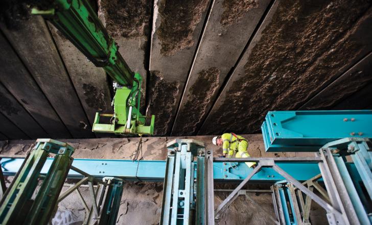 A UK Highways Agency photograph shows the metal support structure below the M1 after the fire damage. (David Townend Photography). The metal support structure below the M1 after fire damage