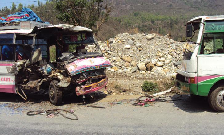 Road improvements in Nepal will help reduce accident rates Accident between two buses in Nepal