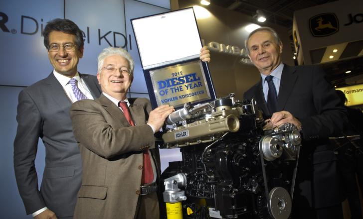 L-R: Celebrating Lombardini team:
(L-R) managing director Giuseppe Bana, with engineering manager Giuseppe Duri and Gianni Borghi Lombardini Press Conf